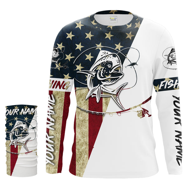 Mahi Mahi American Flag Custom UV Long Sleeve Fishing Shirts, Patriotic Fishing apparel - IPHW1595