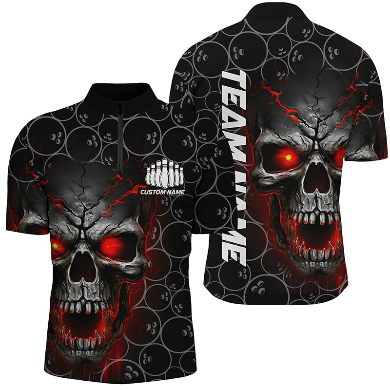 Custom Red Skull Bowling Polo Shirts For Men, Bowling Pattern Bowling Team Jerseys IPHW5234