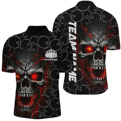 Custom Red Skull Bowling Polo Shirts For Men, Bowling Pattern Bowling Team Jerseys IPHW5234