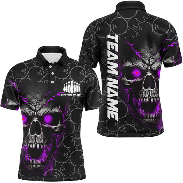 Custom Purple Skull Bowling Polo Shirts For Men, Bowling Pattern Bowling Team Jerseys IPHW5237