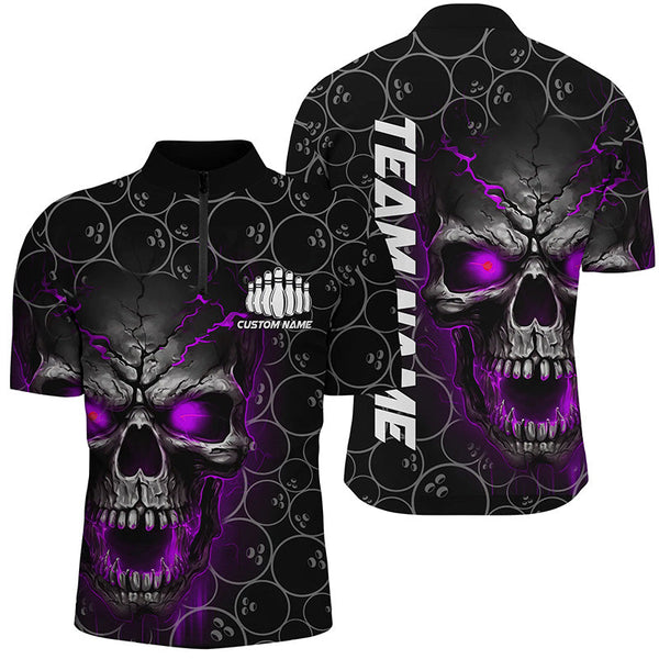 Custom Purple Skull Bowling Polo Shirts For Men, Bowling Pattern Bowling Team Jerseys IPHW5237
