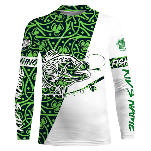 Happy St Patrick's day Crappie Fishing Custom Long Sleeve performance Fishing Shirts, St Paddy's day Crappie Fishing gifts - IPHW2332
