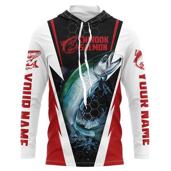 Custom Chinook King Salmon Fishing Jerseys, Salmon Long Sleeve Tournament Fishing Shirts | Red IPHW6064