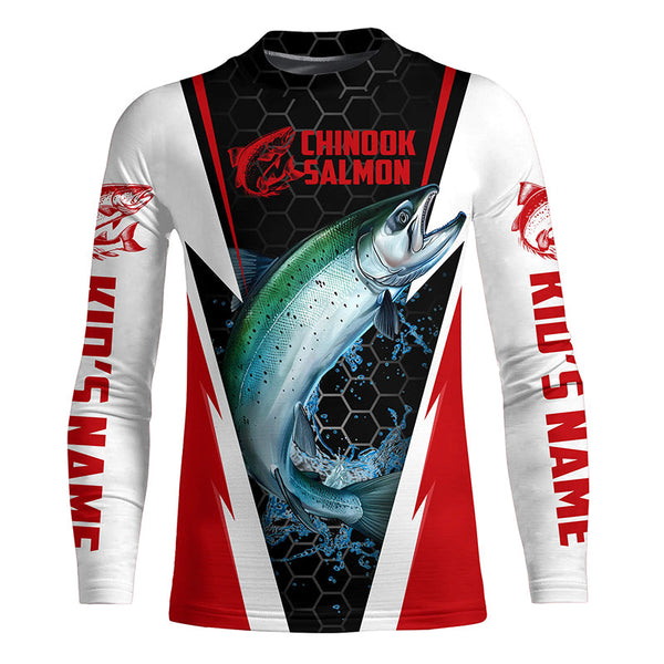 Custom Chinook King Salmon Fishing Jerseys, Salmon Long Sleeve Tournament Fishing Shirts | Red IPHW6064