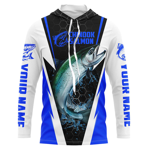 Custom Chinook King Salmon Fishing Jerseys, Salmon Long Sleeve Tournament Fishing Shirts | Blue IPHW6066
