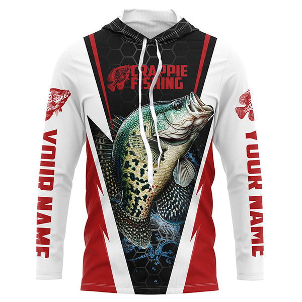 Crappie Fishing Jerseys, Crappie Custom Long Sleeve Performance Fishing Shirts | Red IPHW6072