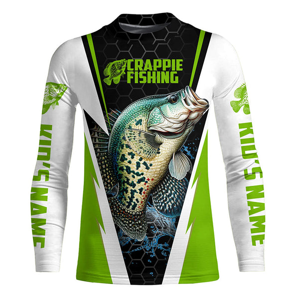 Crappie Fishing Jerseys, Crappie Custom Long Sleeve Performance Fishing Shirts | Green IPHW6073