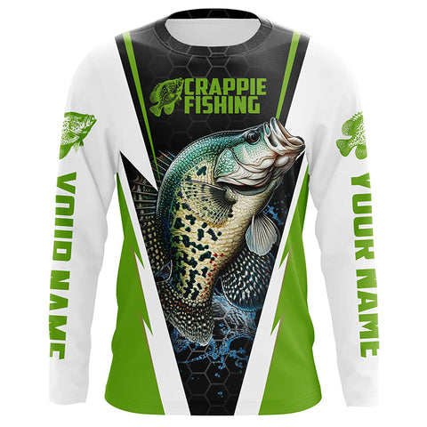 Crappie Fishing Jerseys, Crappie Custom Long Sleeve Performance Fishing Shirts | Green IPHW6073