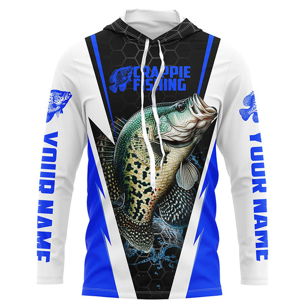 Crappie Fishing Jerseys, Crappie Custom Long Sleeve Performance Fishing Shirts | Blue IPHW6074