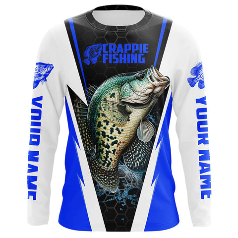 Crappie Fishing Jerseys, Crappie Custom Long Sleeve Performance Fishing Shirts | Blue IPHW6074