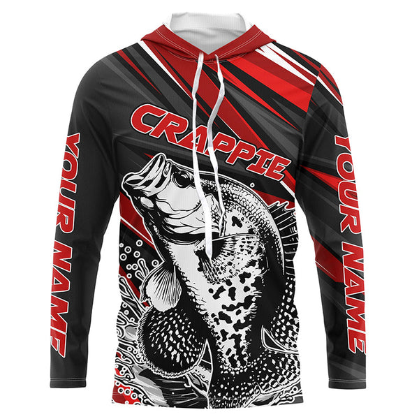 Personalized Crappie Fishing Jerseys, Crappie Long Sleeve Tournament Fishing Shirts | Red IPHW6075
