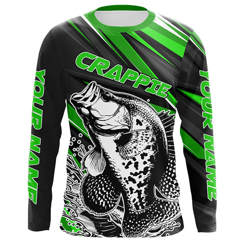 Personalized Crappie Fishing Jerseys, Crappie Long Sleeve Tournament Fishing Shirts | Green IPHW6076