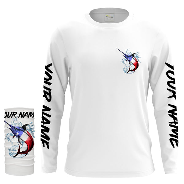 Swordfish Fishing American Flag Custom Long sleeve performance Fishing Shirts, Patriotic Fishing apparel - IPHW1451