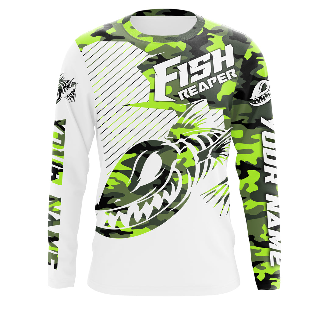 Fish on Fish reaper skull green camo Custom Long sleeve Fishing