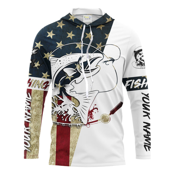 Salmon Fishing American Flag Custom UV Long Sleeve Fishing Shirts, Patriotic Fishing apparel - IPHW1596