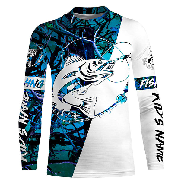 Walleye Custom Fishing Shirts, Walleye tournament Fishing shirt fishing gifts | teal blue camo IPHW3596