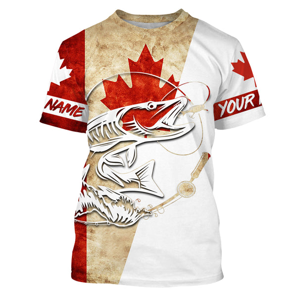 Canada Flag Musky Fishing Custom long sleeve performance Fishing Shirts, Muskie Fishing jerseys IPHW2971