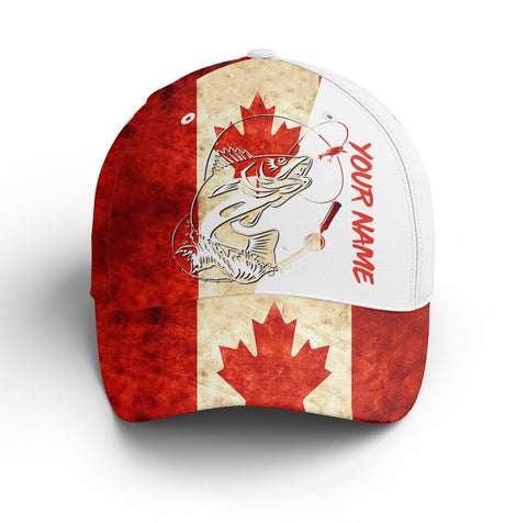 Canada flag Walleye Fishing Adjustable Mesh Fishing Baseball Trucker Angler hat cap, personalized Fishing gifts IPHW2976