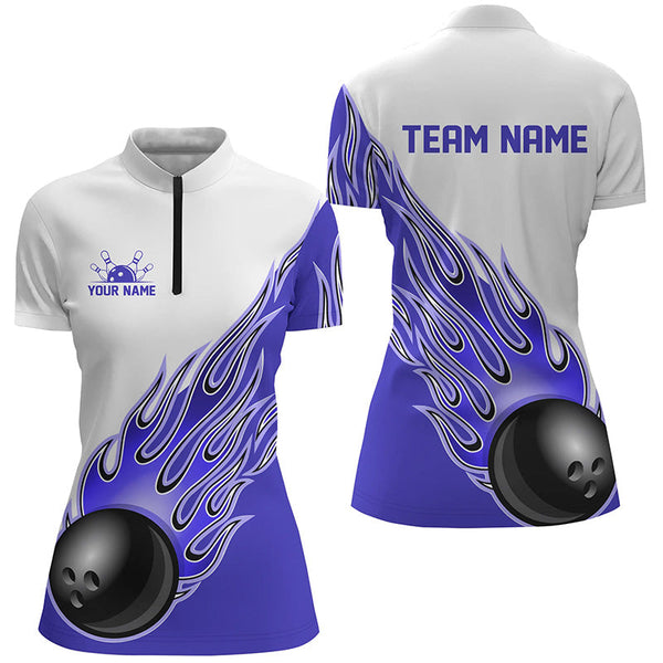 Personalized Flame Bowling Shirts For Women, Bowling Ball Custom Bowling Team Shirt IPHW5000