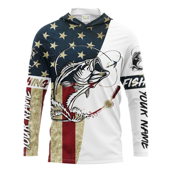 Bass fish Fly Fishing American Flag Custom UV Long Sleeve Fishing Shirts,vintage Patriotic Fishing Shirts - IPHW1598