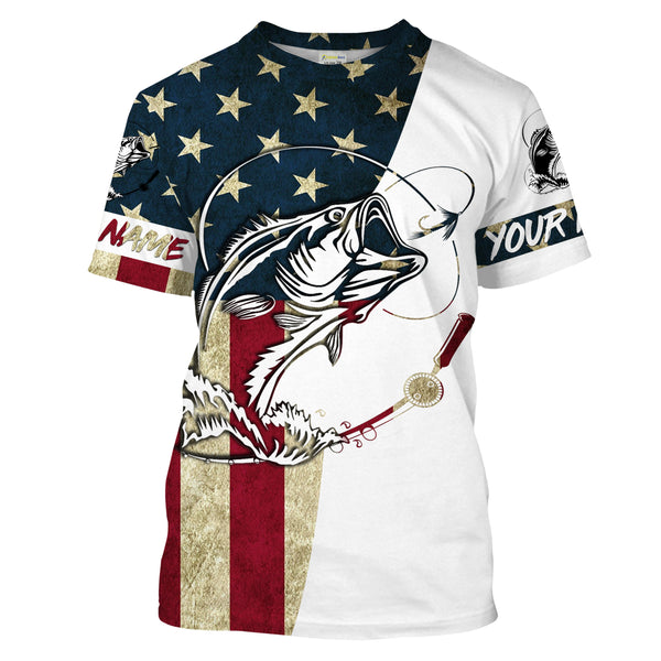 Bass fish Fly Fishing American Flag Custom UV Long Sleeve Fishing Shirts,vintage Patriotic Fishing Shirts - IPHW1598