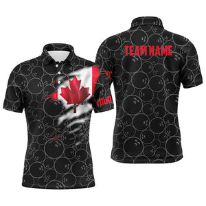 Canada Bowling Polo Shirts For Men, Custom Canadian Flag Bowling Team Jersey Bowling Pattern IPHW5257