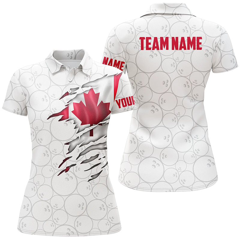 Canada Bowling Polo Shirts For Women, Custom Canadian Flag Bowling Team Jerseys IPHW5258