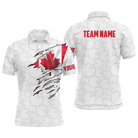 Canada Bowling Polo Shirts For Men, Custom Canadian Flag Bowling Team Jersey Bowling Pattern IPHW5258