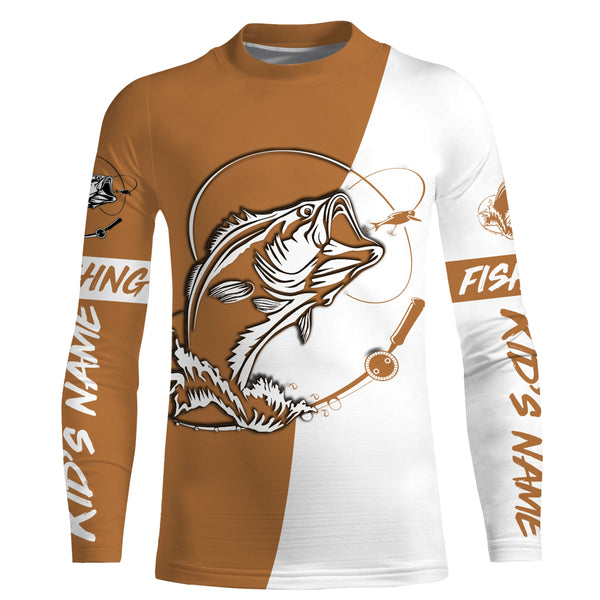 Personalized Bass Long sleeve Fishing Shirts, Bass Fall season Fishing Shirts | leather brown IPHW3606