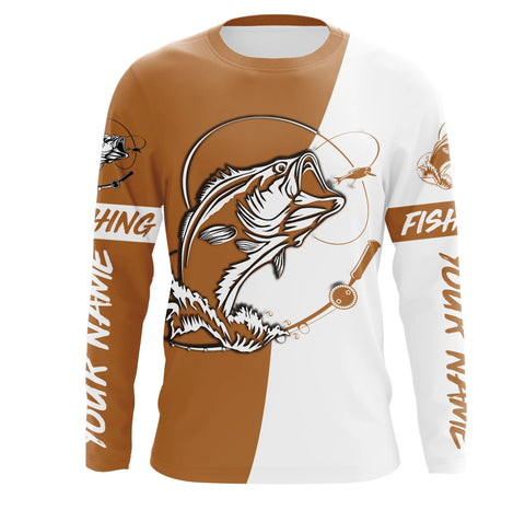 Personalized Bass Long sleeve Fishing Shirts, Bass Fall season Fishing Shirts | leather brown IPHW3606