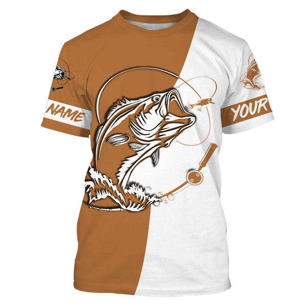 Personalized Bass Long sleeve Fishing Shirts, Bass Fall season Fishing Shirts | leather brown IPHW3606