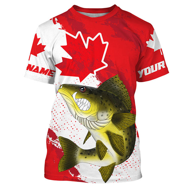 Canada flag Walleye Custom Fishing Shirts, Angry Walleye Fishing jerseys IPHW3477