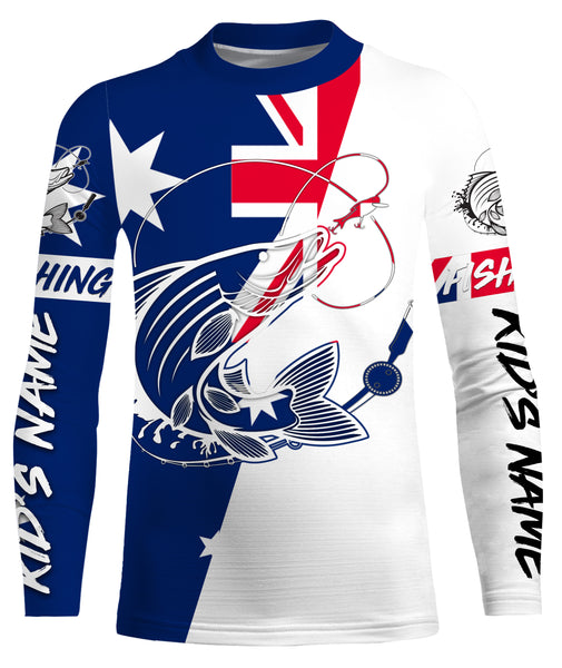 Australian flag Barramundi Custom Long Sleeve performance Fishing Shirts, Barramundi Fishing jerseys IPHW2884