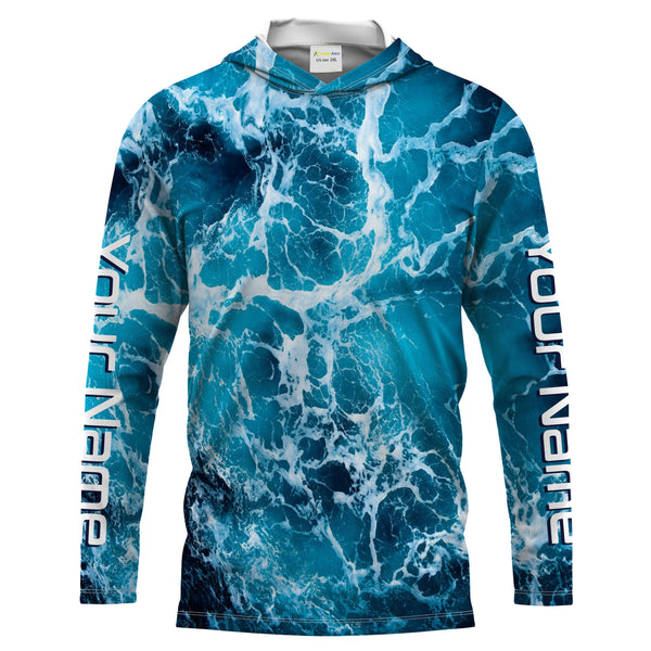 Custom Saltwater Long sleeve Fishing Shirts UV Protection, Sea wave camo Fishing Shirts - IPHW1329