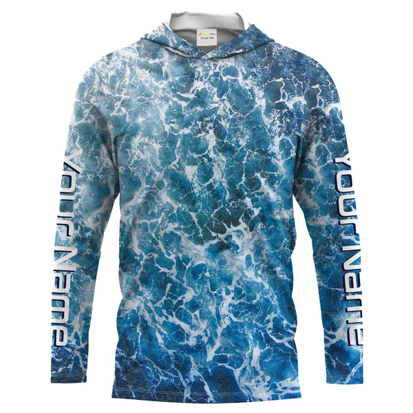 Custom Saltwater Long sleeve Fishing Shirts UV Protection, Sea wave camo Fishing Shirts - IPHW1330