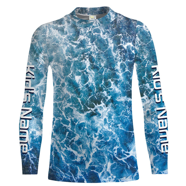 Custom Saltwater Long sleeve Fishing Shirts UV Protection, Sea wave camo Fishing Shirts - IPHW1330