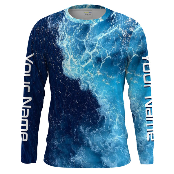 Beautiful Custom Saltwater Long sleeve Fishing Shirts UV Protection, Sea wave camo Fishing Shirts - IPHW1331