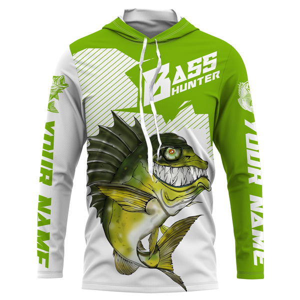 Angry Largemouth Bass Custom Long sleeve performance Fishing Shirts, Bass hunter Fishing jerseys IPHW3320