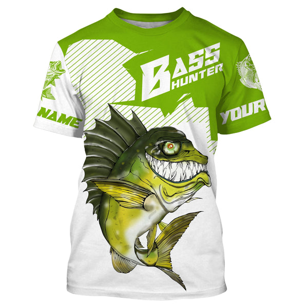 Angry Largemouth Bass Custom Long sleeve performance Fishing Shirts, Bass hunter Fishing jerseys IPHW3320