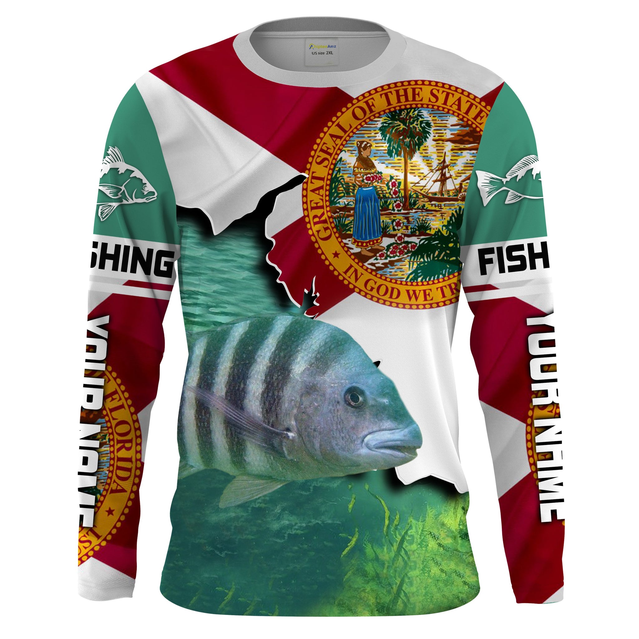 Black Drum Florida Flag Custom UV Long Sleeve Fishing Shirts, FL Tournement Fishing Shirts - IPHW818