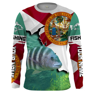 Black Drum Florida Flag Custom UV Long Sleeve Fishing Shirts, FL Tournement Fishing Shirts - IPHW818