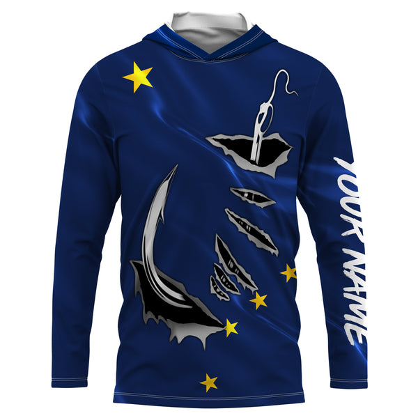Alaska Flag Fishing 3D Fish Hook Personalized UV  long sleeves performance fishing shirts UPF 30+ -  IPHW485