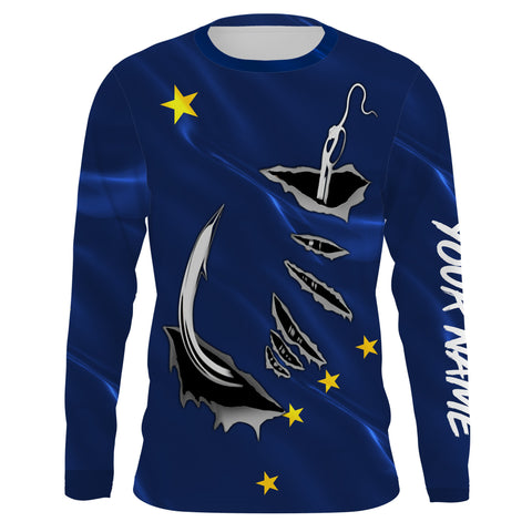 Alaska Flag Fishing 3D Fish Hook Personalized UV long sleeves performance fishing shirts  IPHW485