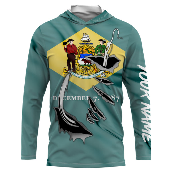 Delaware Flag 3D Fish Hook UV Protection Custom Long Sleeve performance Fishing Shirts IPHW487