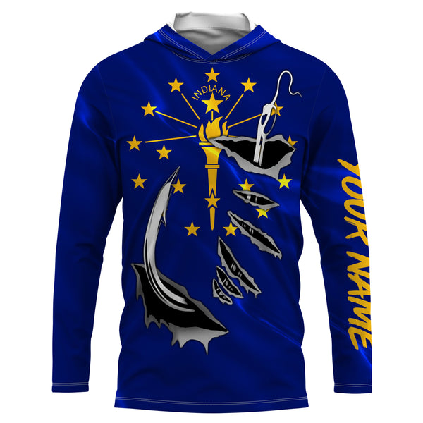 Indiana Flag 3D Fish Hook UV Protection Custom Long Sleeve performance Fishing Shirts IPHW489