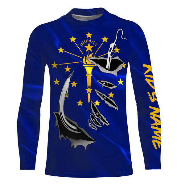 Indiana Flag 3D Fish Hook UV Protection Custom Long Sleeve performance Fishing Shirts IPHW489