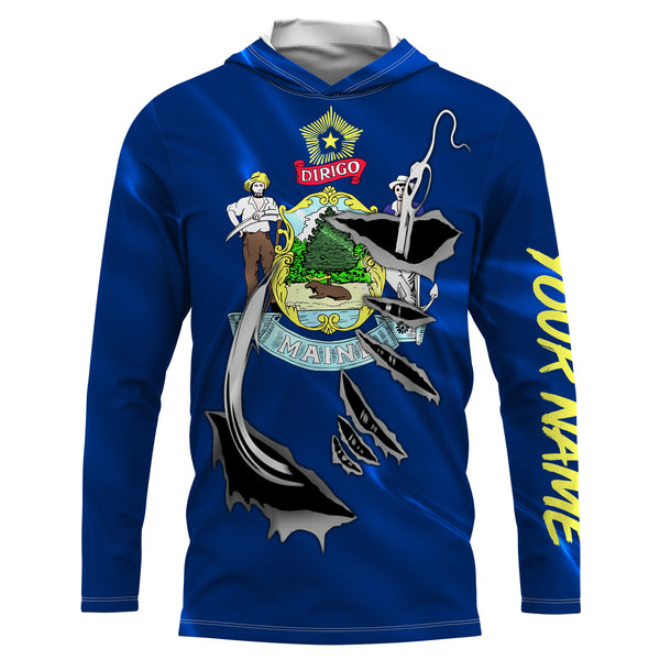 Maine Flag 3D Fish Hook UV Protection Custom Long Sleeve performance Fishing Shirts IPHW492