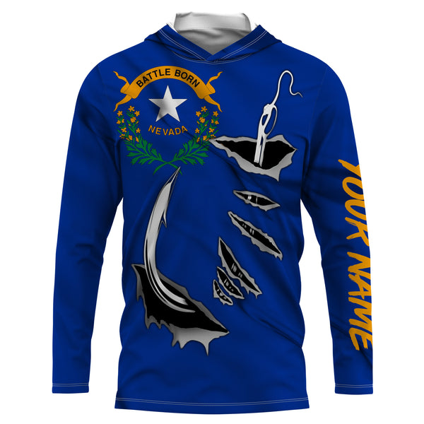 Nevada Flag 3D Fish Hook UV Protection Custom Long Sleeve performance Fishing Shirts UPF 30+ - IPHW497