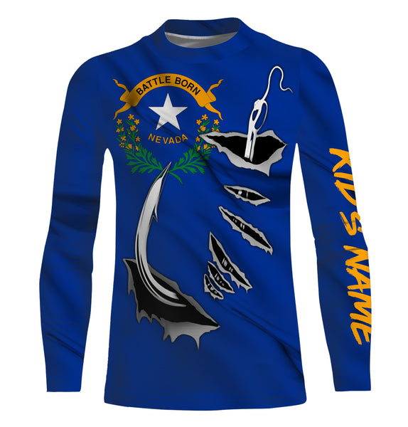 Nevada Flag 3D Fish Hook UV Protection Custom Long Sleeve performance Fishing Shirts UPF 30+ - IPHW497