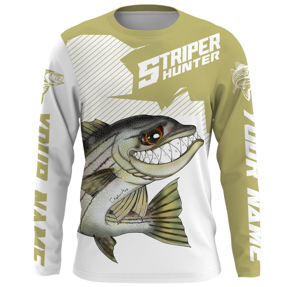 Angry Striped Bass Custom Long Sleeve Performance Fishing Shirts, Striper Hunter Fishing Jerseys IPHW3330 Long Sleeves UPF / S